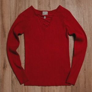 Women's Red Front Lace Sweater